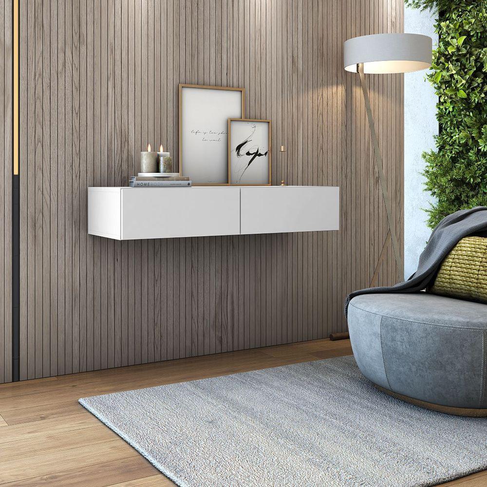 Aparador Suspenso 90cm 2 Gavetas Para Hall De Entrada Linha Alta Branco - 1