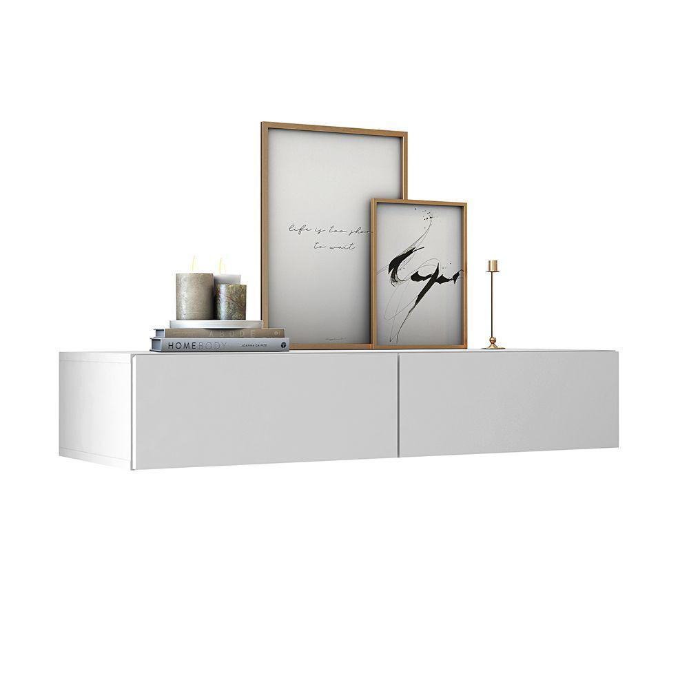 Aparador Suspenso 90cm 2 Gavetas Para Hall De Entrada Linha Alta Branco - 2