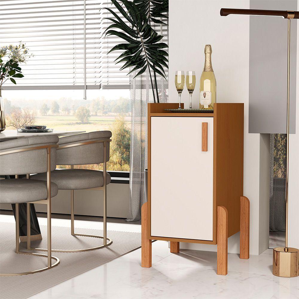 Buffet Aparador Sala Retrô 1 Porta Cantinho Do Café Poisedon Cedro Off White - 1
