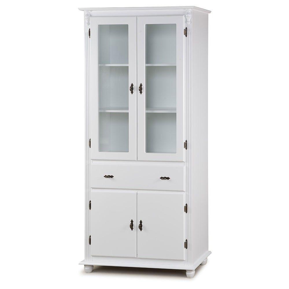 Cristaleira De Vidro E Madeira Antique Com 4 Portas E 1 Gaveta - 308 Cor (me) Laca Amêndoa - 1