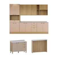 Cozinha Modulada Completa Com Bancada Ilha 8 Peças Com Tampo Freijó/freijó Brasil/Petala Rosa - 2