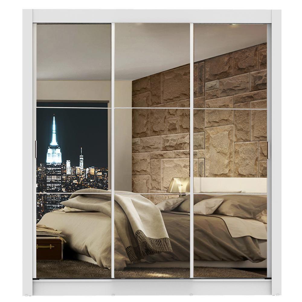 Guarda Roupa Lyon 3 Portas Correr com Espelho Branco Madesa - 4