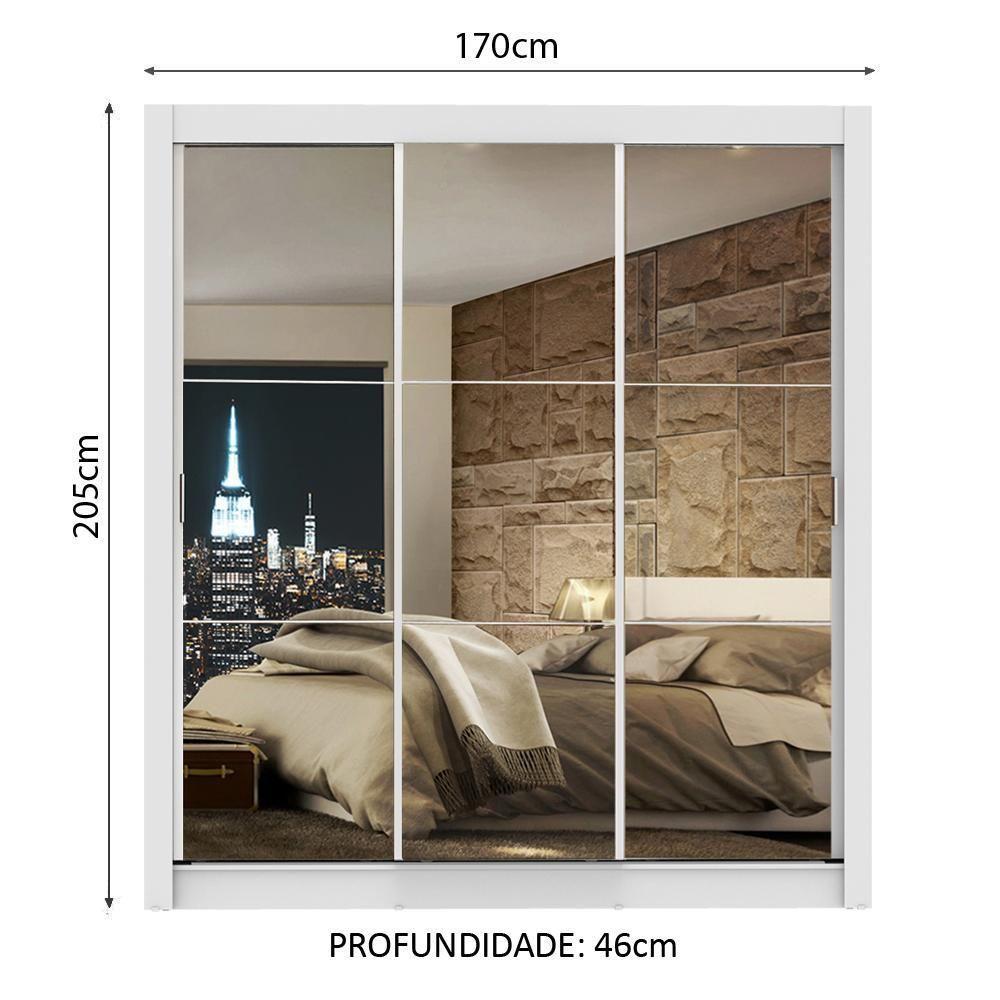 Guarda Roupa Lyon 3 Portas Correr com Espelho Branco Madesa - 5