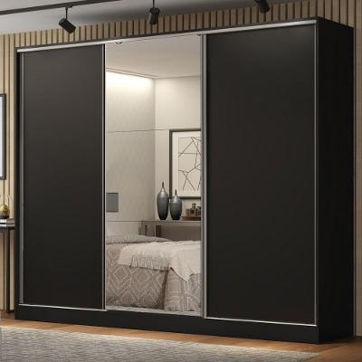 Guarda Roupa Casal Royale 3 Portas de Correr 4 Gavetas Preto 100% MDF Madesa