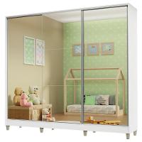 Guarda Roupa Infantil 100% Mdf Madesa Logan 3 Portas De Correr De Espelho Com Pés - Branco - 2