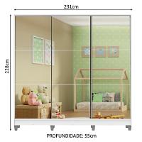 Guarda Roupa Infantil 100% Mdf Madesa Logan 3 Portas De Correr De Espelho Com Pés - Branco
