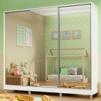 Guarda Roupa Infantil 100% Mdf Madesa Logan 3 Portas De Correr De Espelho Com Pés - Branco - 6