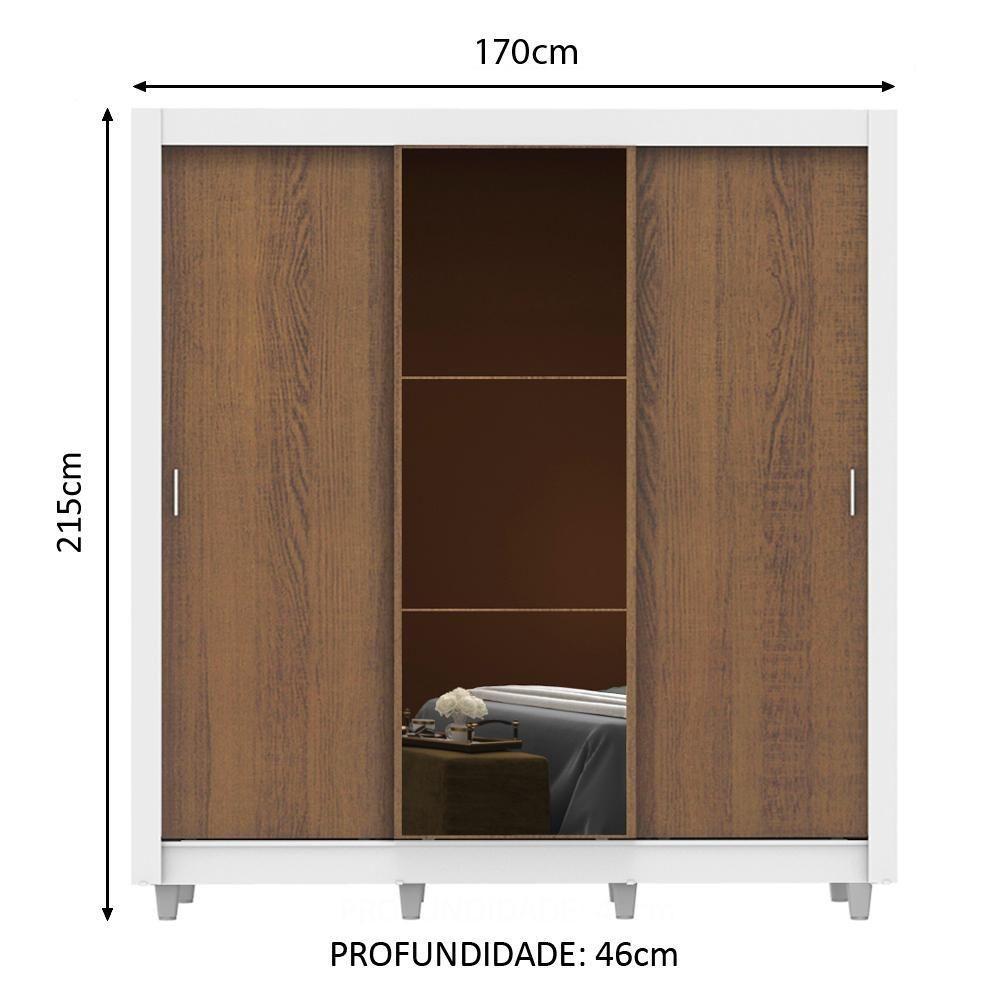 Guarda Roupa Casal Mônaco 3 Portas de Correr com Espelho Madesa - 6