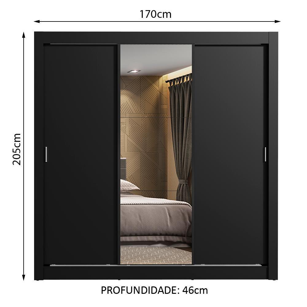 Guarda Roupa Casal Lyon 3 Portas de Correr 2 Gavetas Madesa - 3