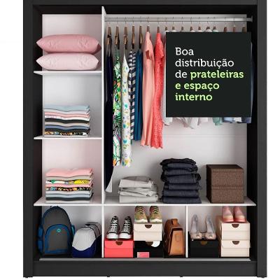 Guarda Roupa Casal Mônaco 3 Portas de Correr Preto com Espelho MDP Madesa