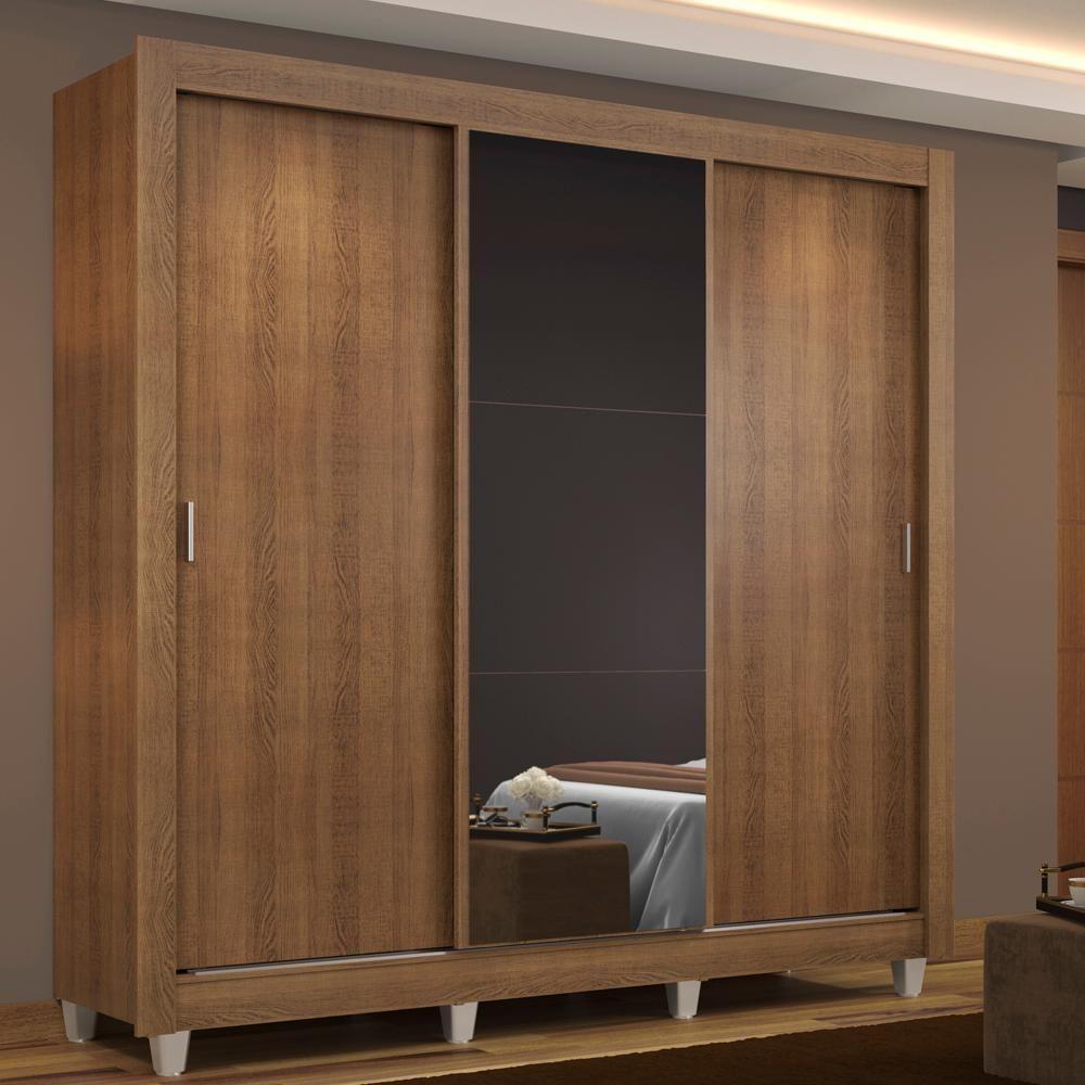 Guarda Roupa Casal Mônaco 3 Portas de Correr com Espelho Madesa - 1