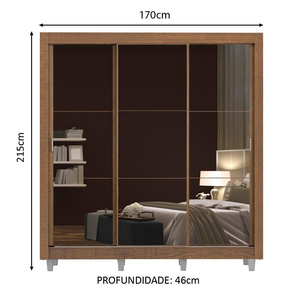Guarda Roupa Mônaco Casal 3 Portas Correr Espelho Pés Madesa - 5