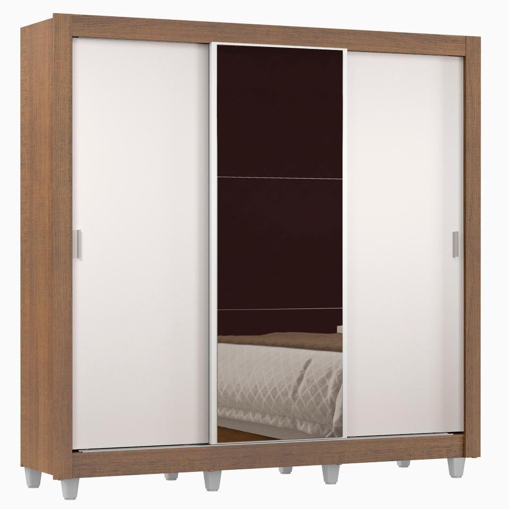 Guarda Roupa Casal Lyon 3 Portas de Correr com Espelho 2 Gavetas Madesa - 2