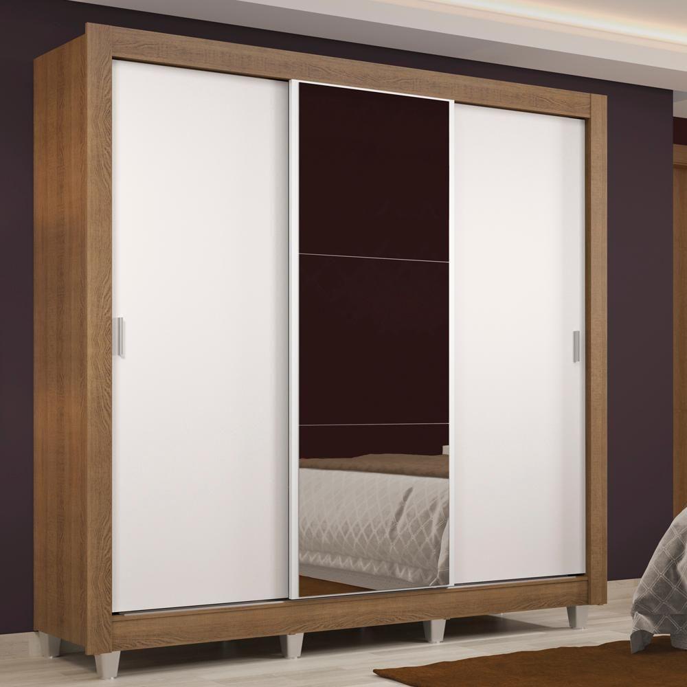 Guarda Roupa Casal Lyon 3 Portas de Correr com Espelho 2 Gavetas Madesa - 4