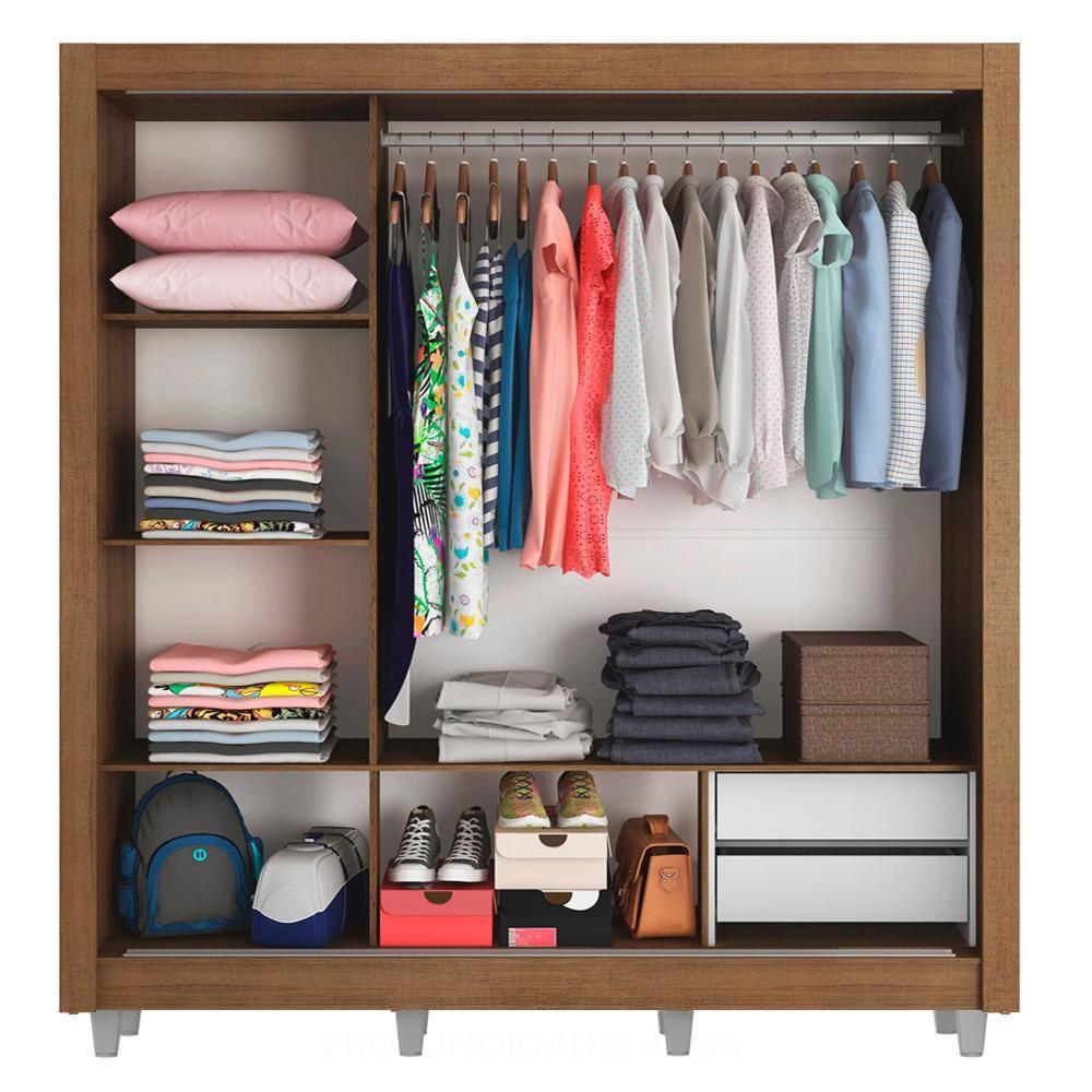 Guarda Roupa Casal Lyon 3 Portas de Correr com Espelho 2 Gavetas Madesa - 6