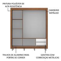 Guarda Roupa Casal Lyon 3 Portas de Correr com Espelho 2 Gavetas Madesa - 10