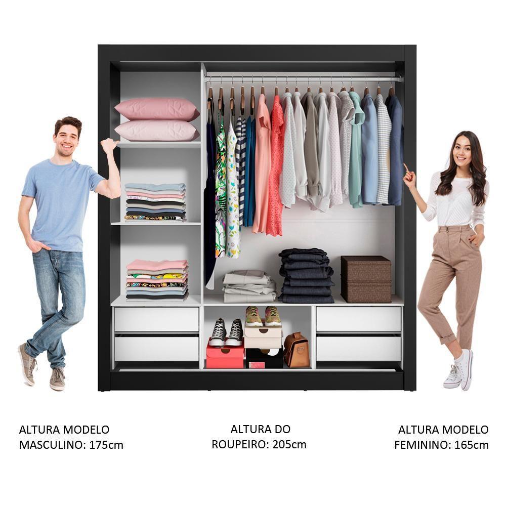 Guarda Roupa Casal Madesa Lyon Plus 3 Portas De Correr De Espelho 4 Gavetas - Preto - 5
