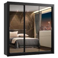 Guarda Roupa Casal Madesa Lyon Plus 3 Portas De Correr De Espelho 4 Gavetas - Preto - 7