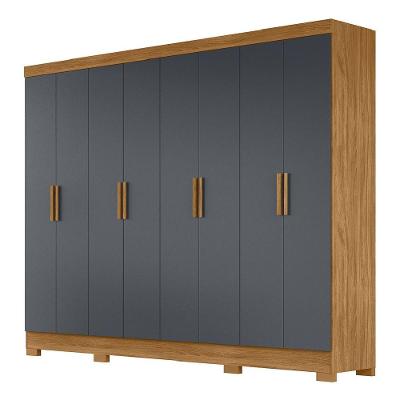 Guarda Roupa Casal Diplomata 8 Portas de Bater 4 Gavetas Freijó-Cinza MDP Moval