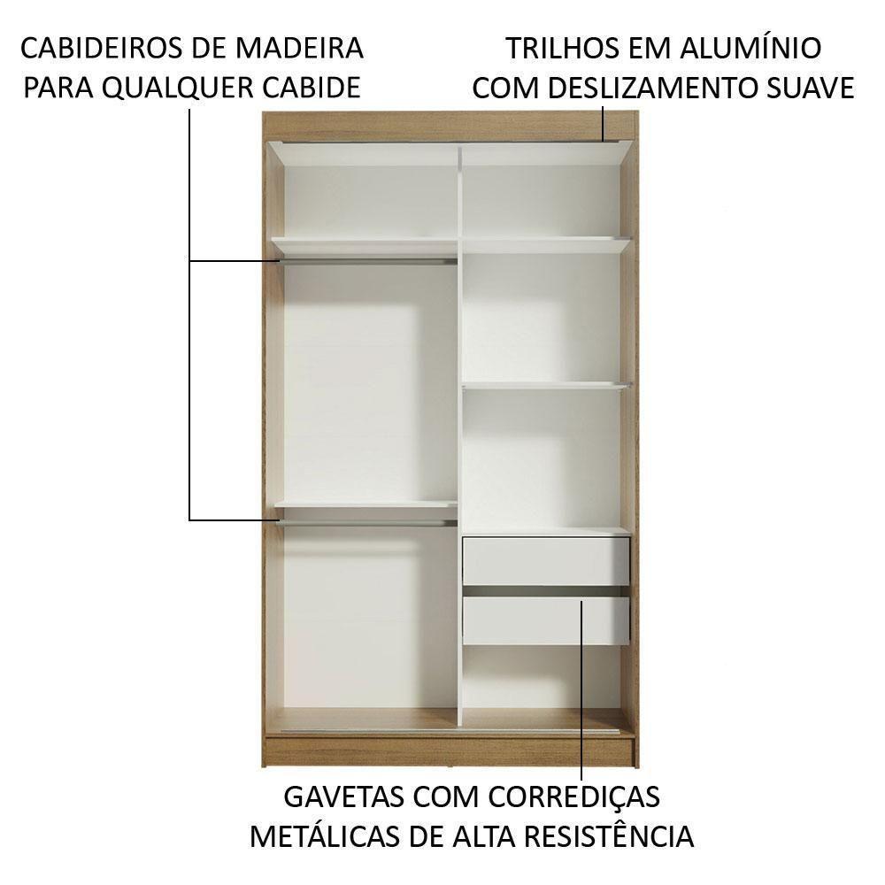 Guarda-roupa 2 Portas de Correr com Espelho 2 Gavetas Madesa - 3