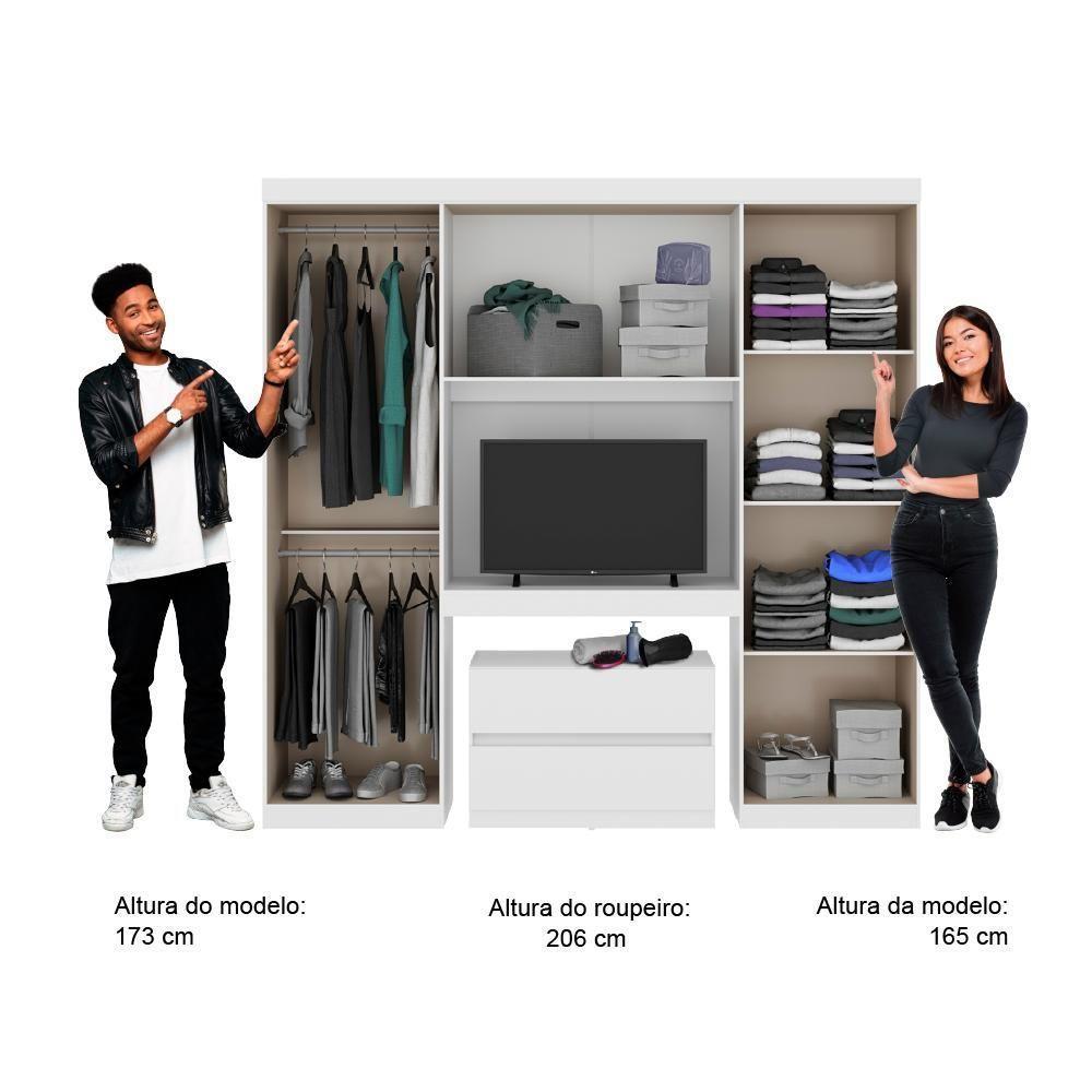 Guarda Roupa Solteiro 6 Portas 2 Gavetas Branco C/ Cabeceira - 5
