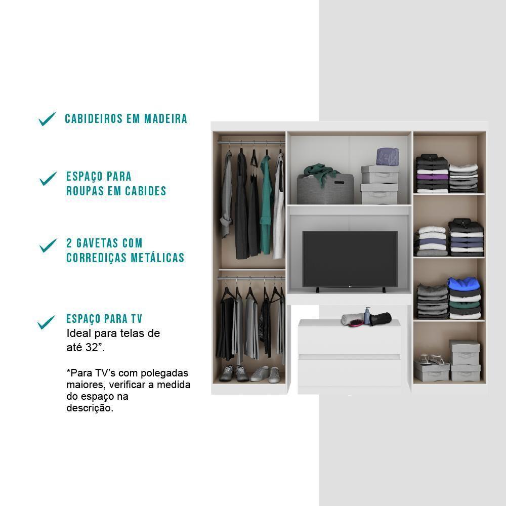 Guarda Roupa Solteiro 6 Portas 2 Gavetas Branco C/ Cabeceira - 6