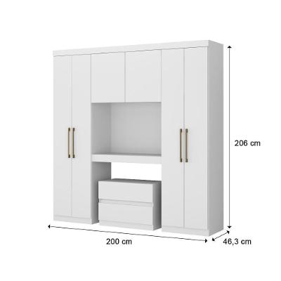 Guarda Roupa Solteiro 6 Portas 2 Gavetas Branco C/ Cabeceira