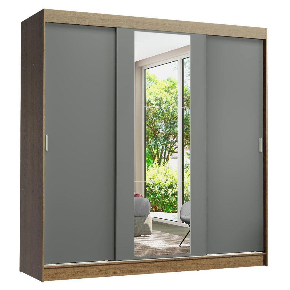 Guarda-roupa Casal Madesa Reno 3 Portas De Correr Com Espelho Rustic/Cinza - 2