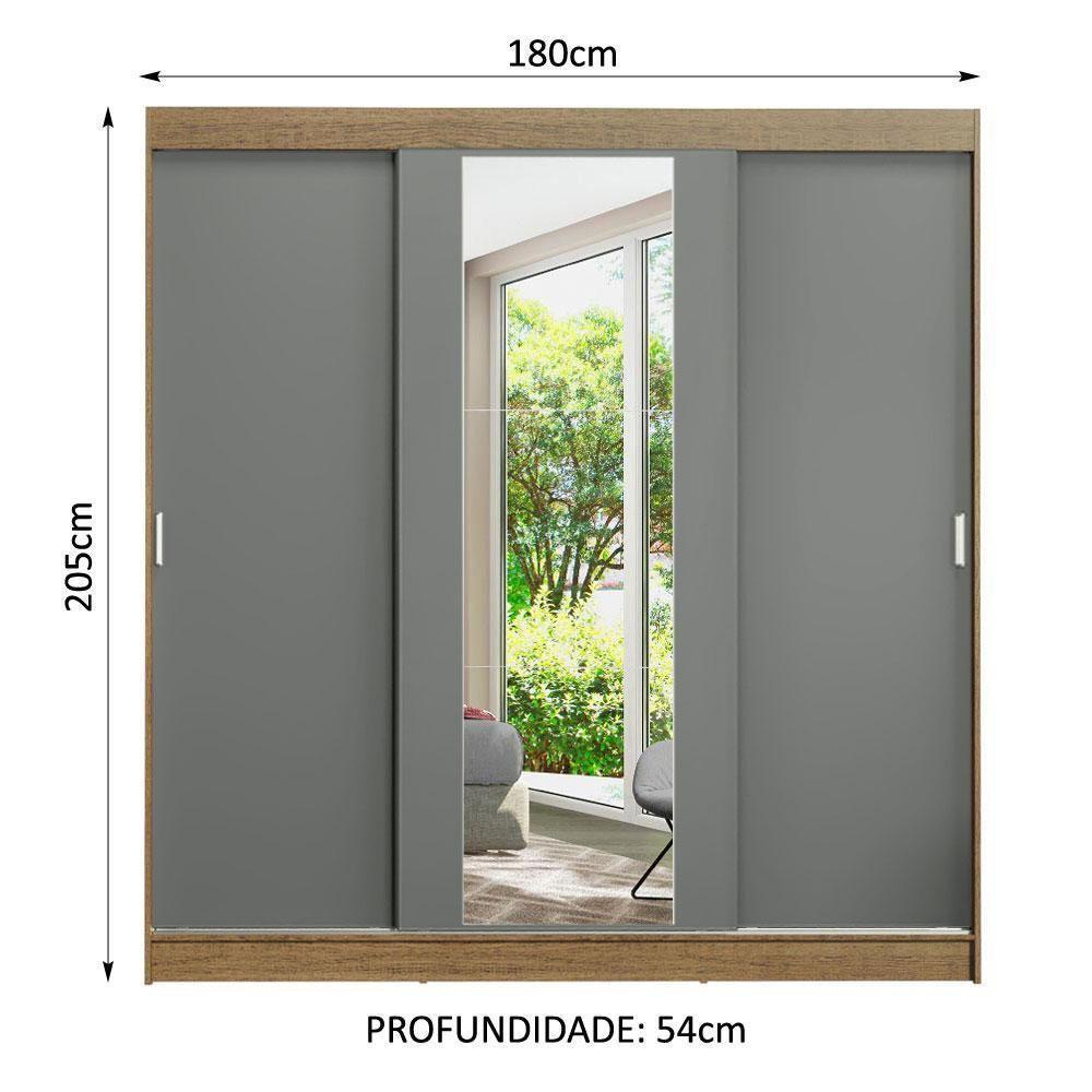 Guarda-roupa Casal Madesa Reno 3 Portas De Correr Com Espelho Rustic/Cinza - 7
