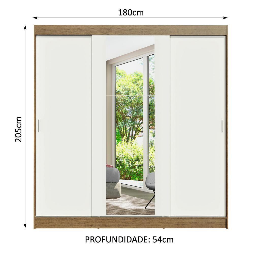 Guarda-roupa Casal Madesa Reno 3 Portas De Correr Com Espelho Rustic/Branco - 9