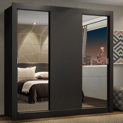 Guarda Roupa Casal Lyon Plus 3 Portas de Correr 4 Gavetas Preto