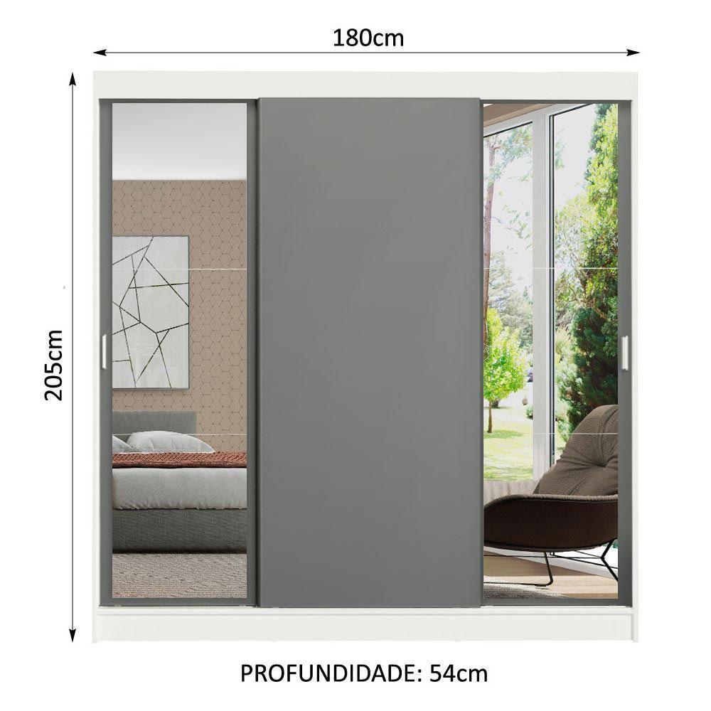 Guarda-roupa Madesa Reno 3 Porta Correr Espelho Branco Cinza - 5