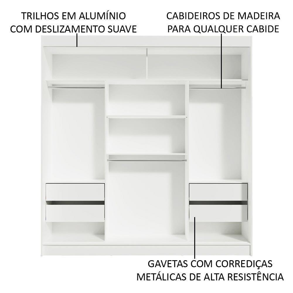 Guarda-roupa Casal Madesa Reno 3 Portas De Correr Com Espelho Branco/Cinza - 6