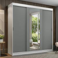 Guarda-roupa Casal Madesa Reno 3 Portas De Correr Com Espelho Branco/Cinza - 1