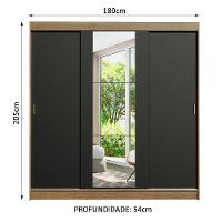 Guarda-roupa Casal Madesa Reno 3 Portas De Correr Com Espelho Rustic/Preto - 7