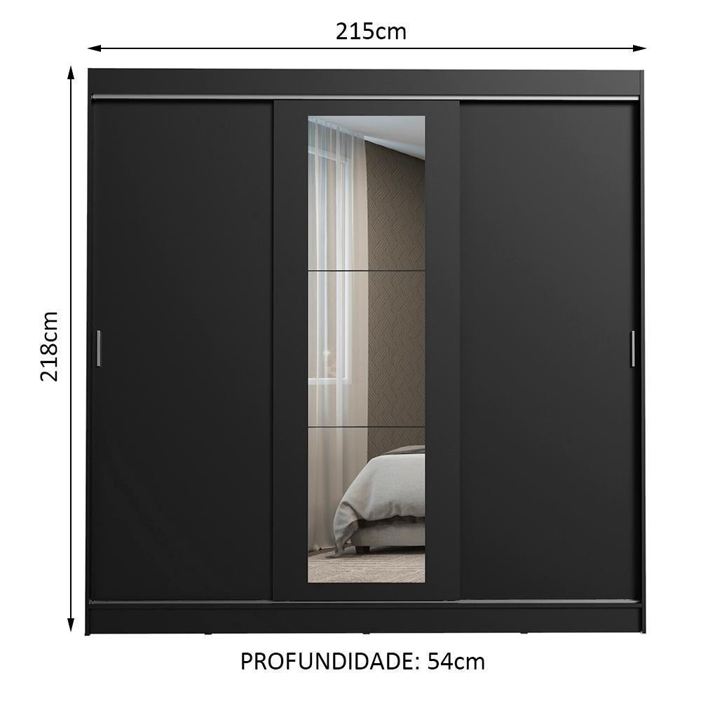 Guarda-roupa Casal Kansas 3 Portas de Correr com Espelho 3 Gavetas Madesa - 5