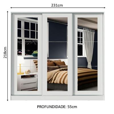 Guarda Roupa Casal Eros 3 Portas de Correr 4 Gavetas Branco MDF Madesa