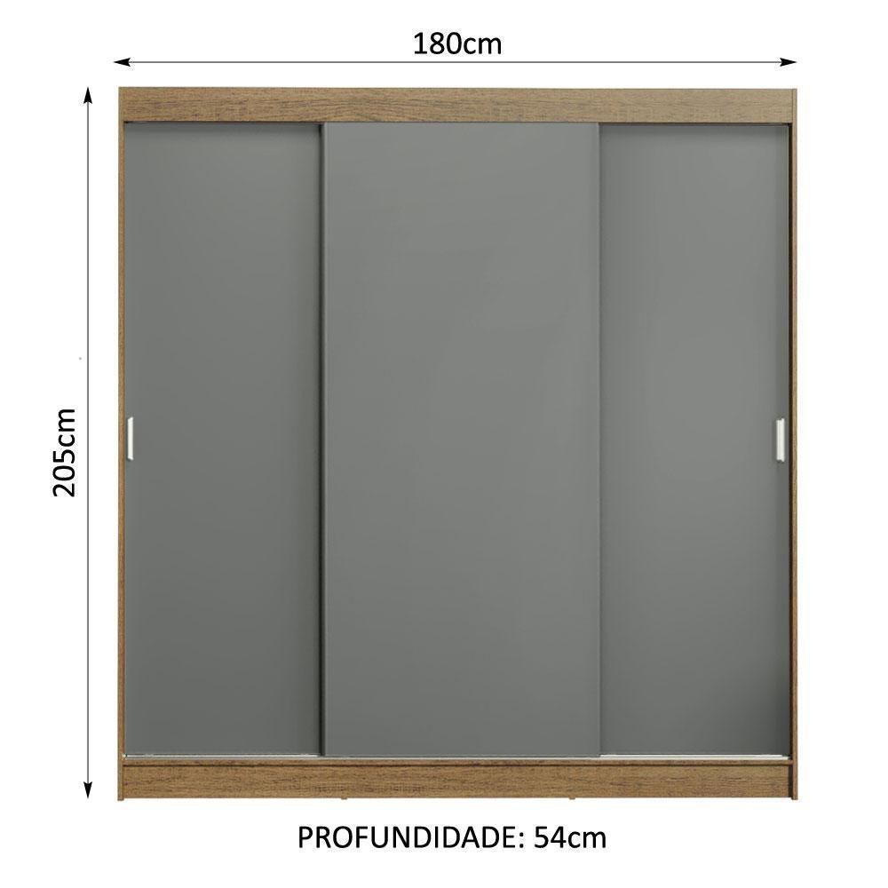 Guarda-roupa Casal Madesa Reno 3 Portas Correr Rustic Cinza - 8