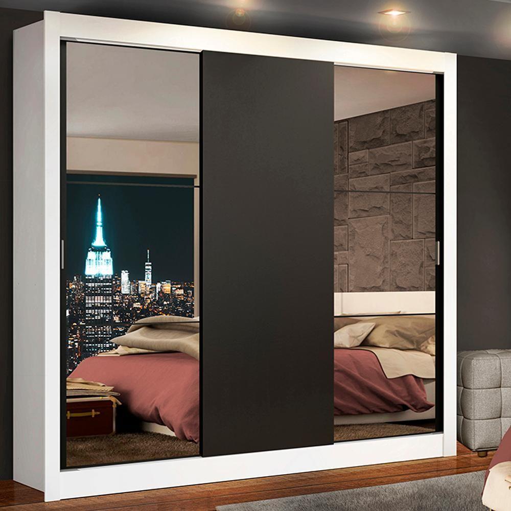 Guarda-roupa 3 Portas de Correr Espelhos 2 Gavetas Madesa - 3