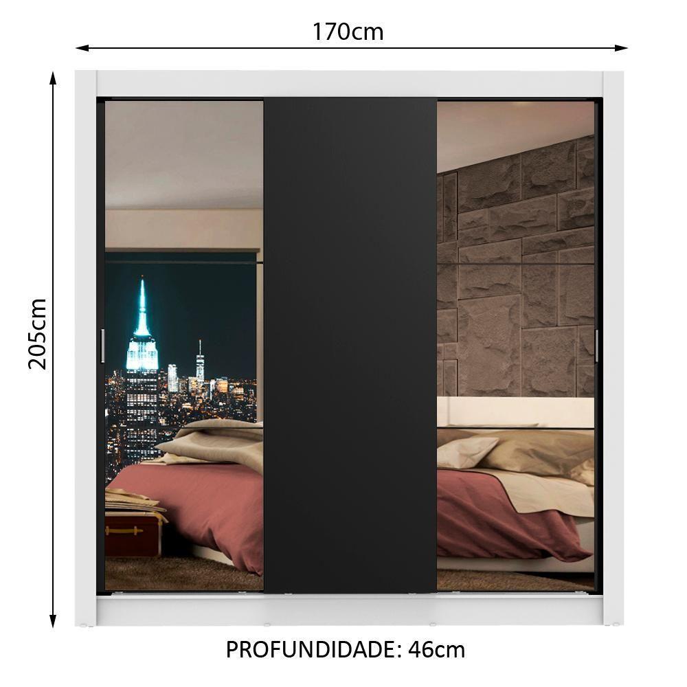 Guarda-roupa 3 Portas de Correr Espelhos 2 Gavetas Madesa - 7