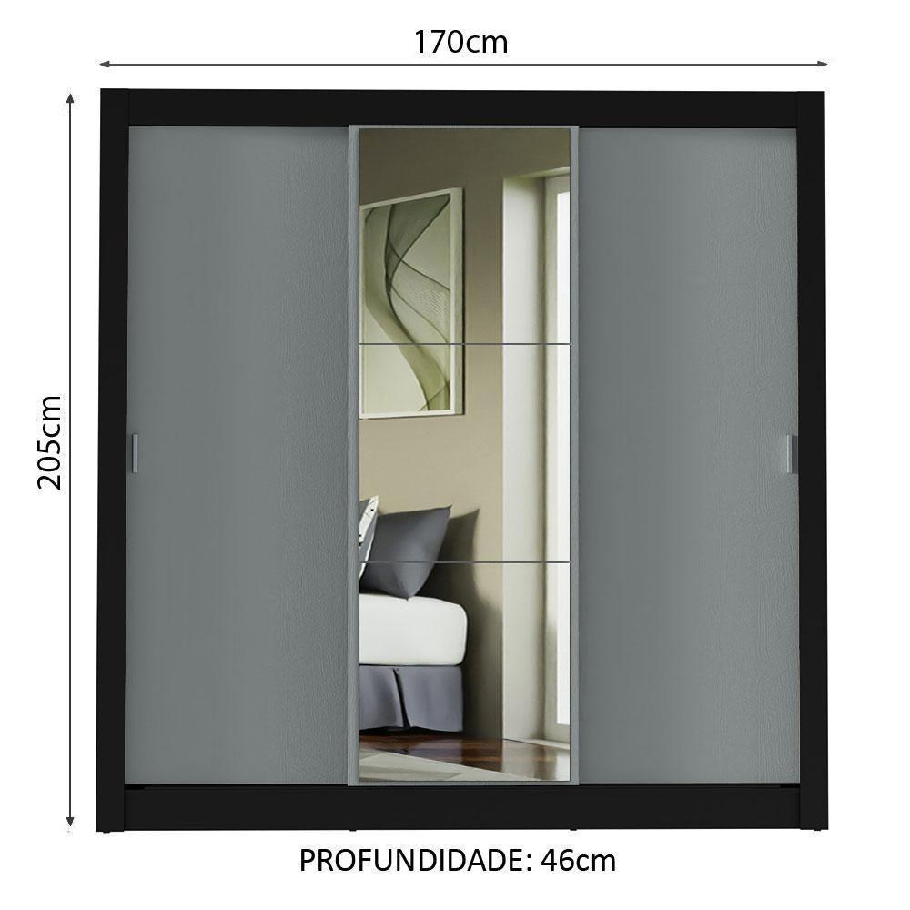 Guarda-roupa Casal 3 Portas Com Espelho Preto/Cinza - 9