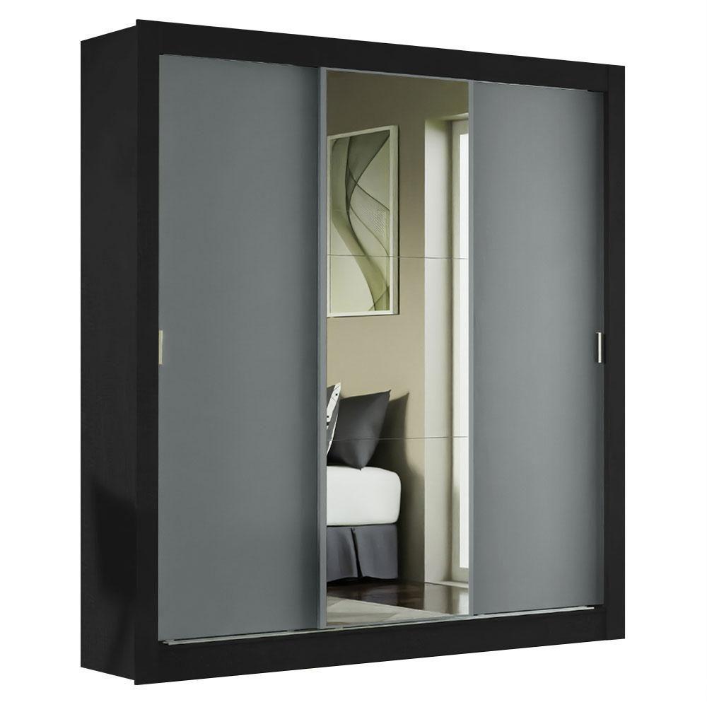 Guarda-roupa Casal 3 Portas Com Espelho Preto/Cinza - 10