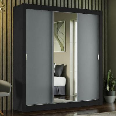 Guarda-roupa Casal 3 Portas Com Espelho Preto/Cinza