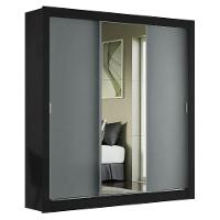 Guarda-roupa Casal 3 Portas Com Espelho Preto/Cinza - 10