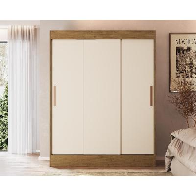 Guarda Roupa Solteiro 3 Portas Correr 2 Gavetas Flórida Nogueira-Off White MDP