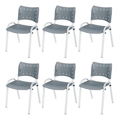 Cadeira Iso Base Branco Igreja, Escola, Escritório - Cinza Kit 6 Peças