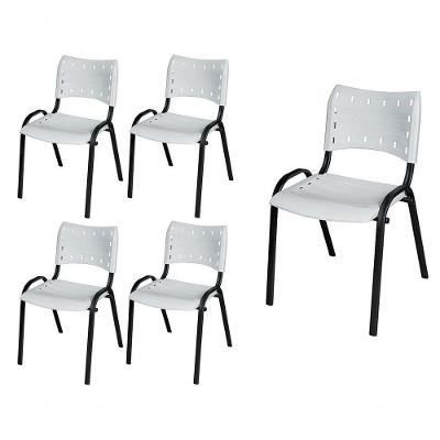 Cadeira Iso Base Preto Igreja, Escola, Escritório - Branco Kit 5 Peças