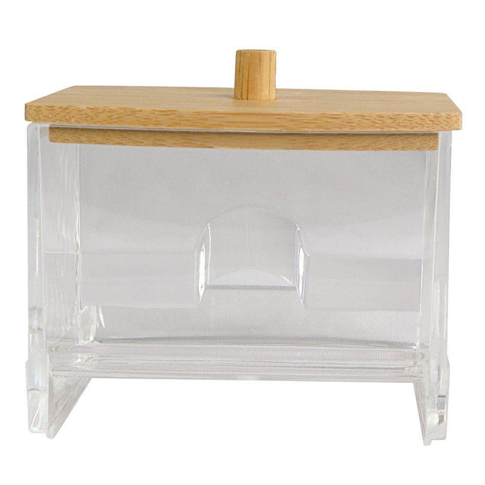 Porta Cotonete Organizador Transparente Com Tampa De Bambu - 3