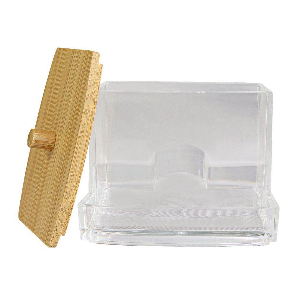 Porta Cotonete Organizador Transparente Com Tampa De Bambu - 4
