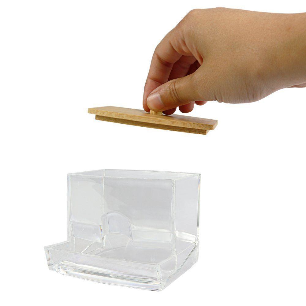 Porta Cotonete Organizador Transparente Com Tampa De Bambu - 5
